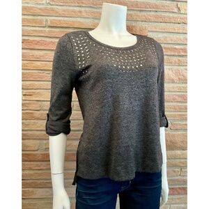 One World Live And Let Live Gray Embellished Top Med